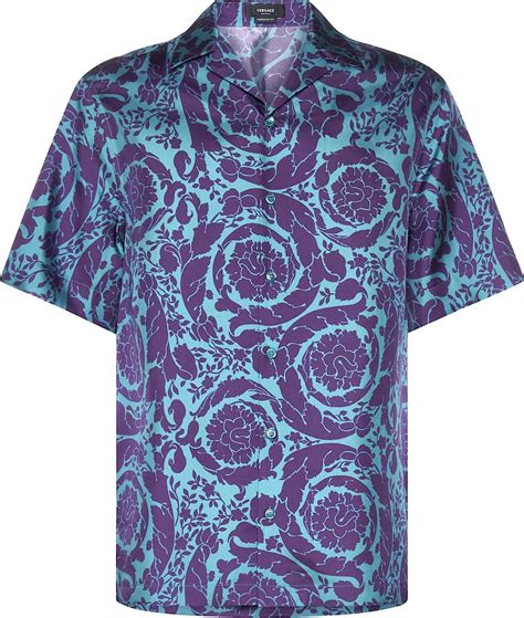 Versace Neon Blue & Purple 'Barocco Silhouette' Shirt 